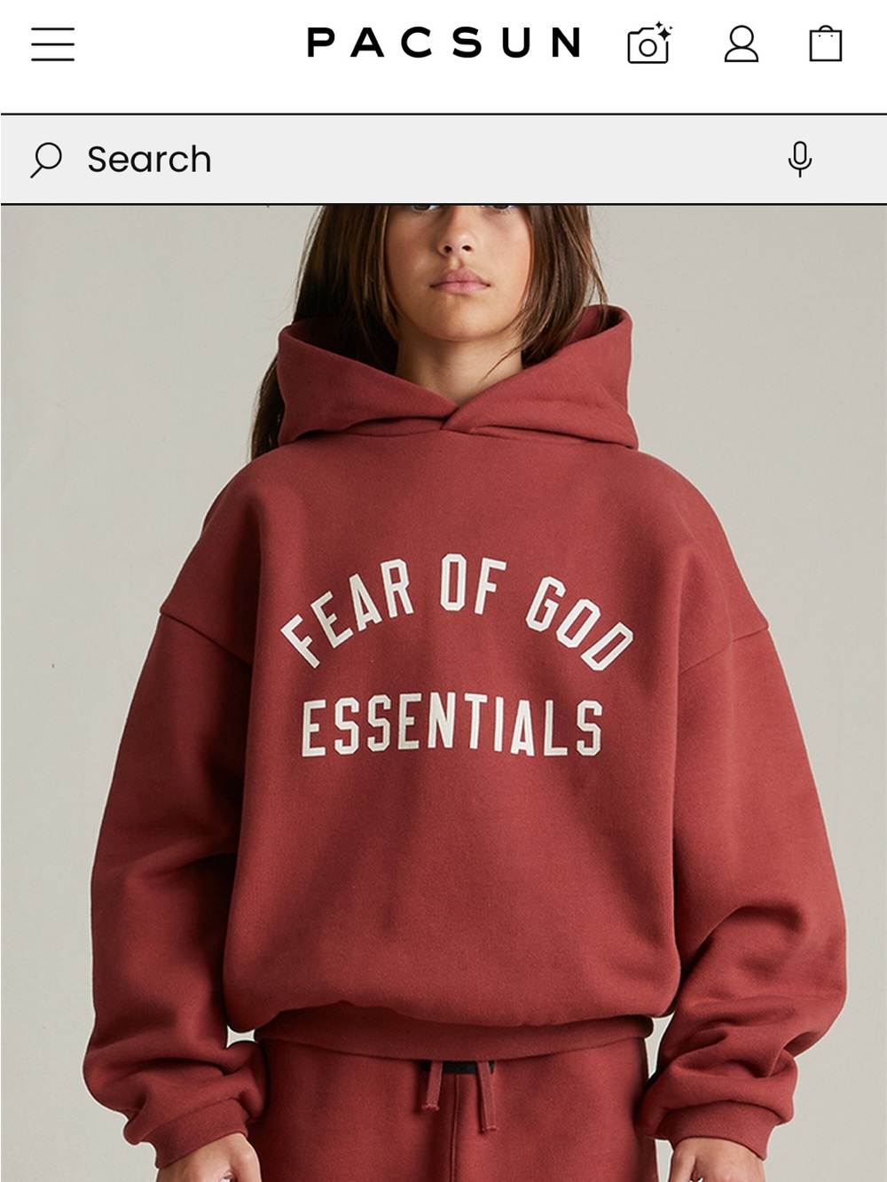 Fear of God Essentials Kids Brick Red Hoodie